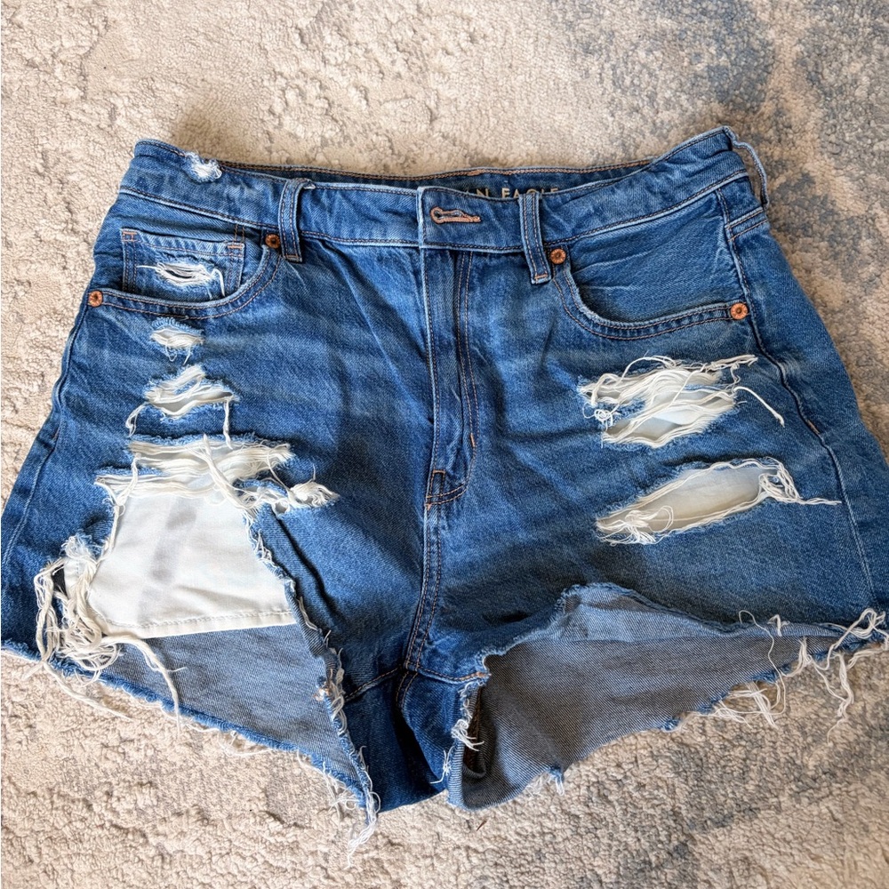 American Eagle Outfitters Ripped Blue Denim High-Rise Shorts
